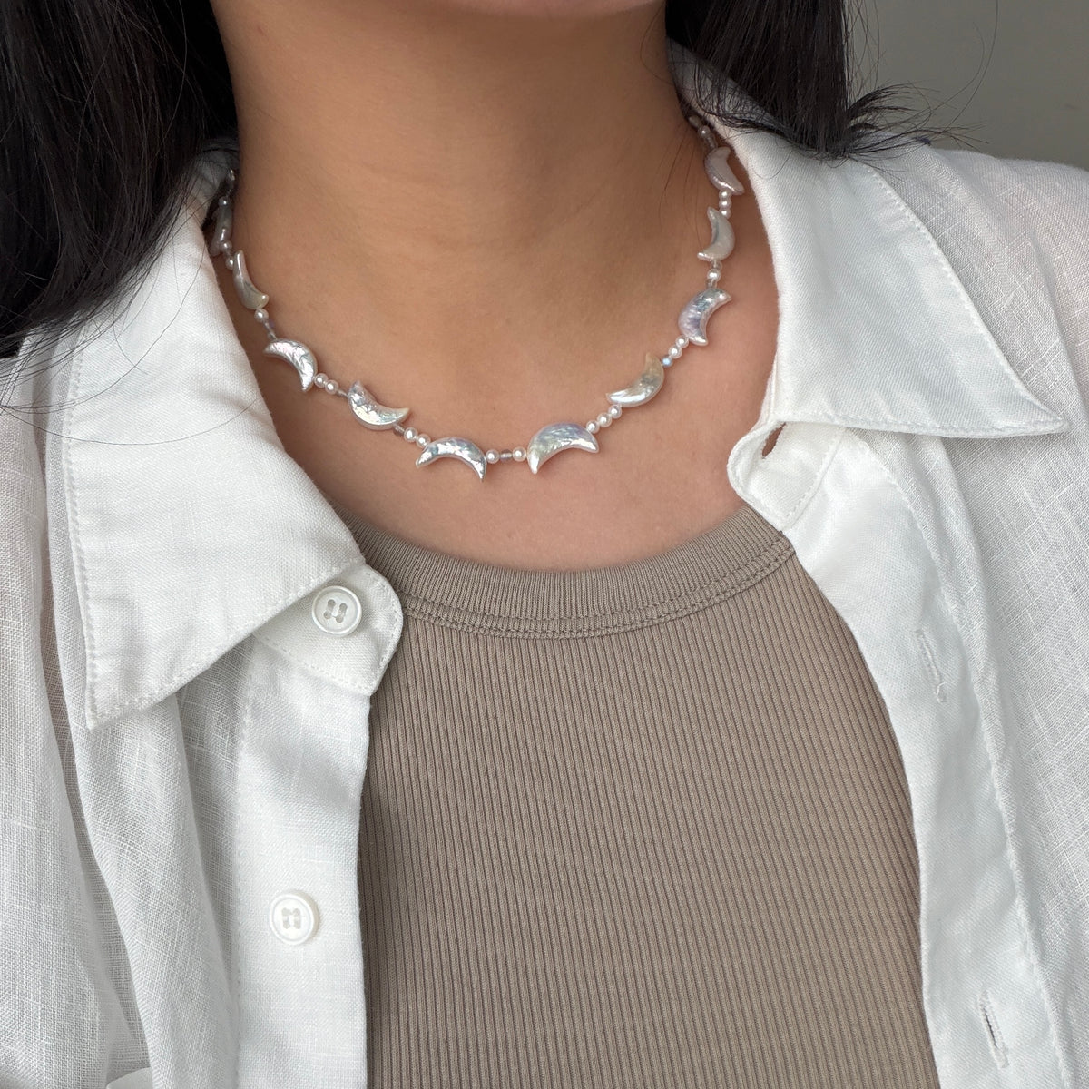 Moon princess Moonstone pearl necklace s925