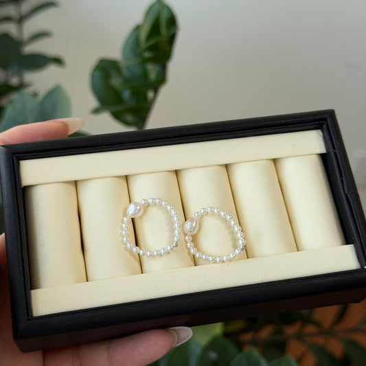 Amazing luster Rice pearl with round pearl elastic ring s925