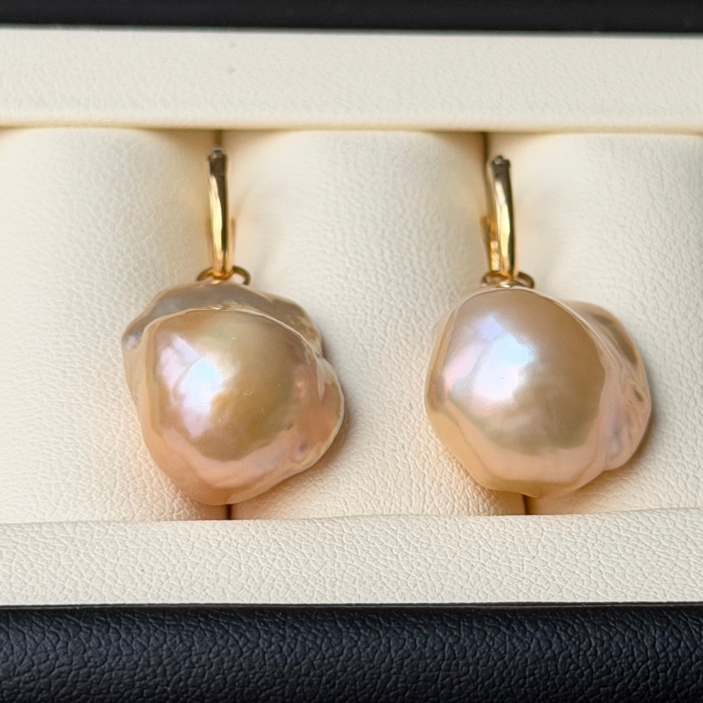 14-16mm Freshwater baroque earrings s925 Hoop style rose golden color