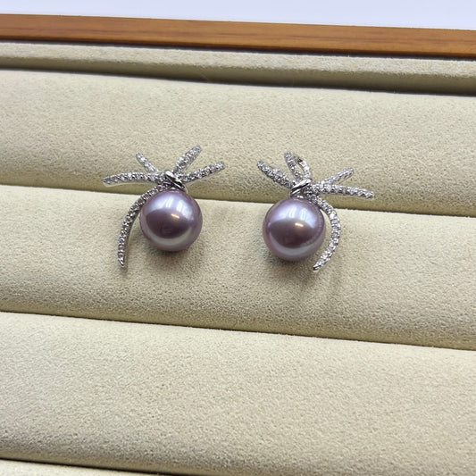 9.9mm Bowtie Purple Pearl earrings s925