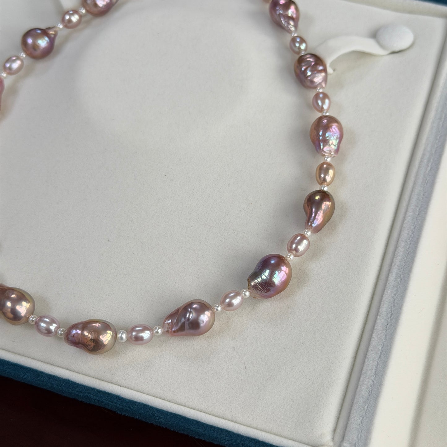 Deal Metallic Purple baroque pearl with pinky rose rice shape pearl necklace