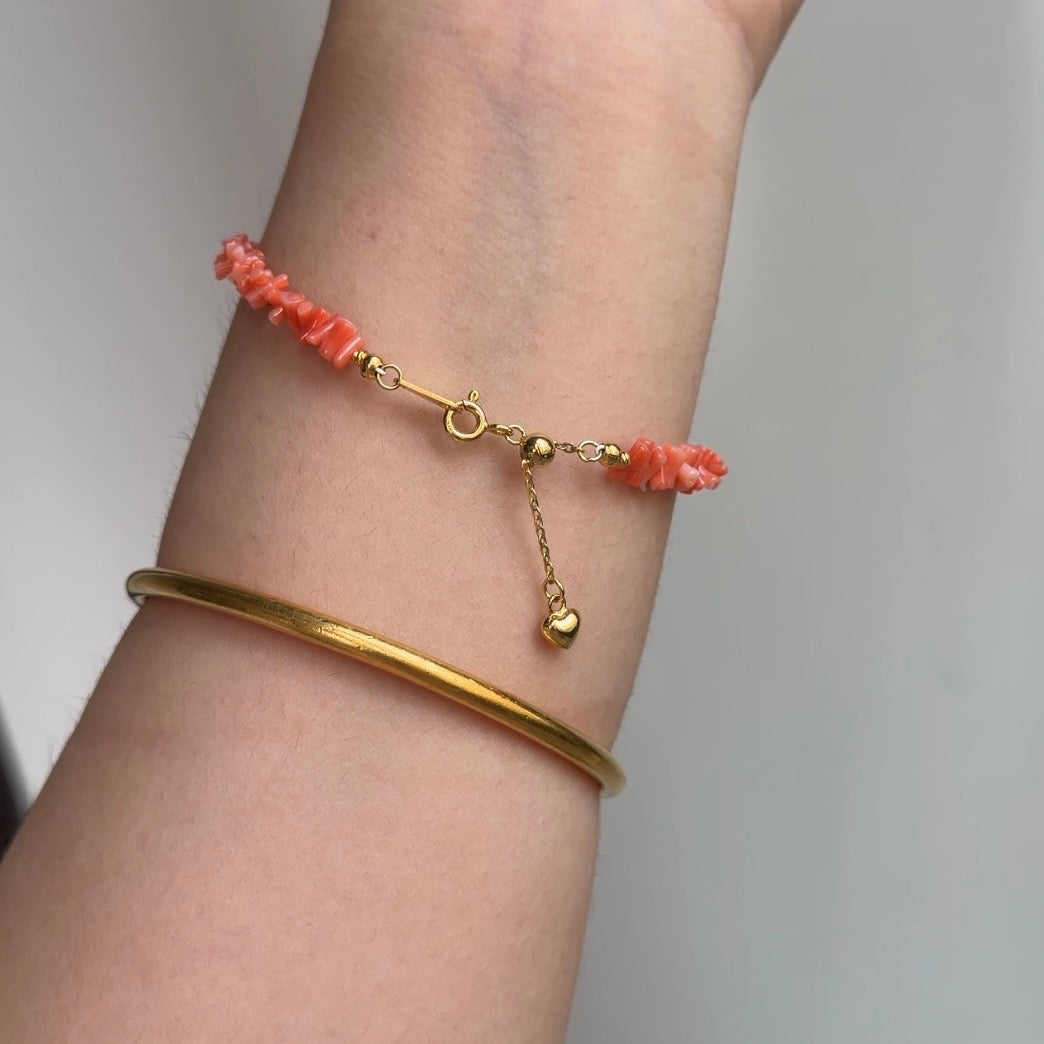 Coral Bracelet with Freshwater pearl elastic ring s925