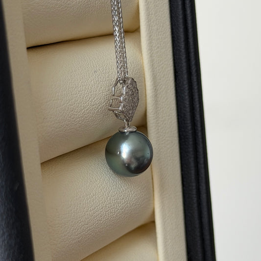 Delicate shell style Black Tahitian s925 necklace s925 9-10mm