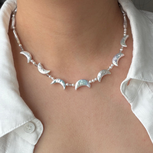 Moon princess Moonstone pearl necklace s925