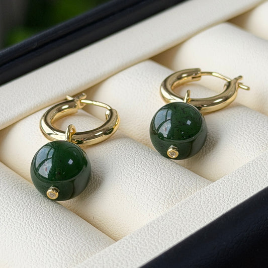 10mm Hetian Jade Hoop Earrings Two-way wear
