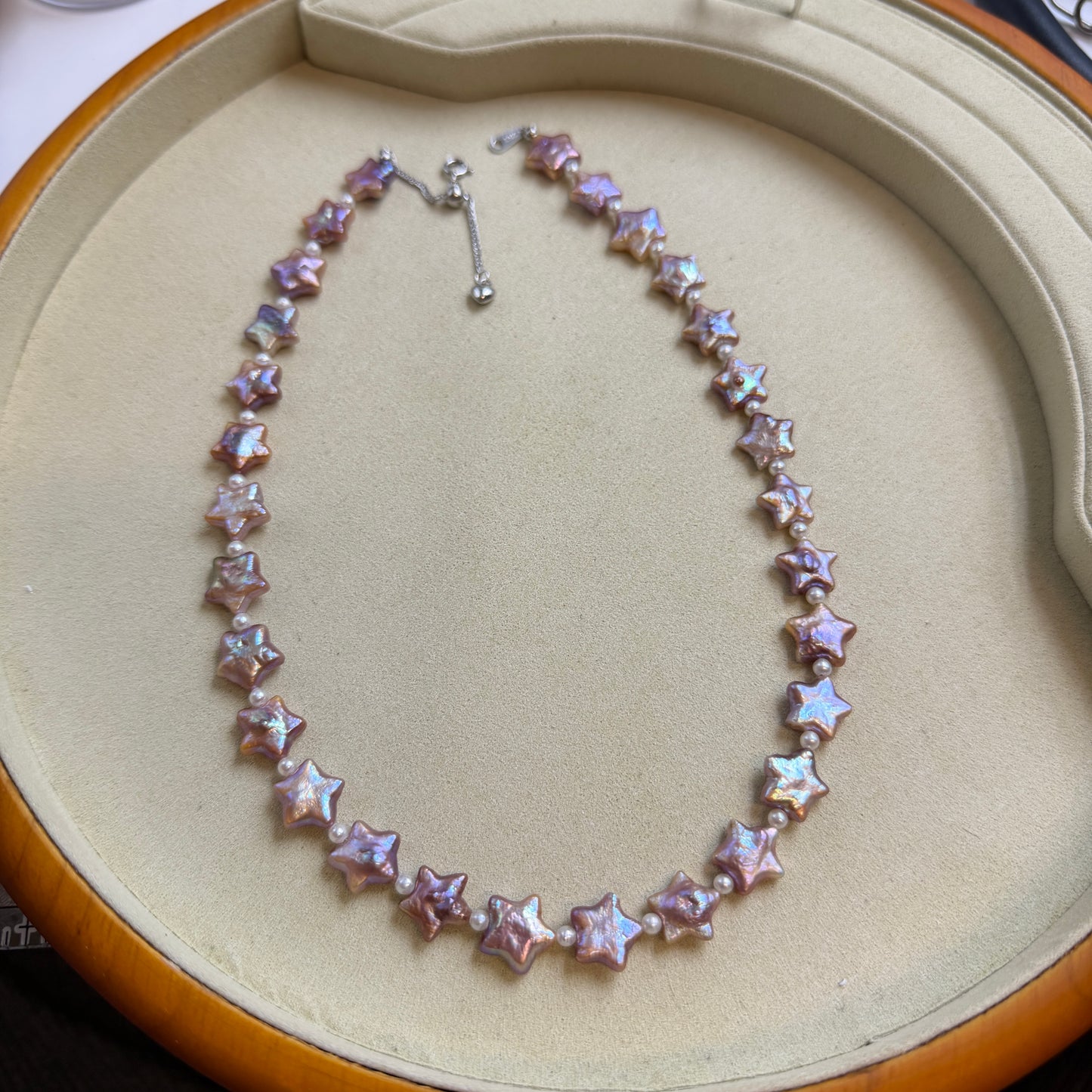 Dainty purple star pearl necklace s925 15.5-17in