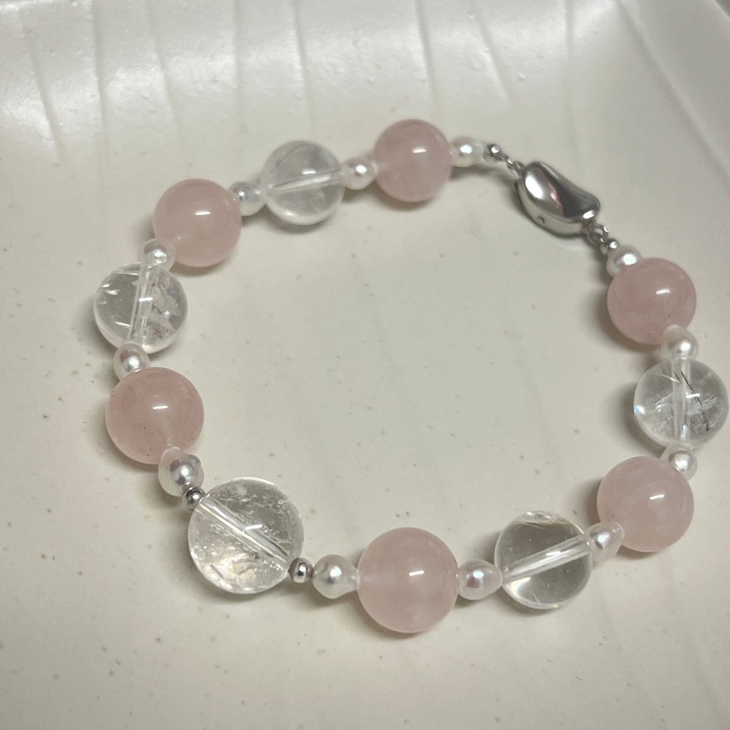 Rose quartz with white crystal bracelet s925