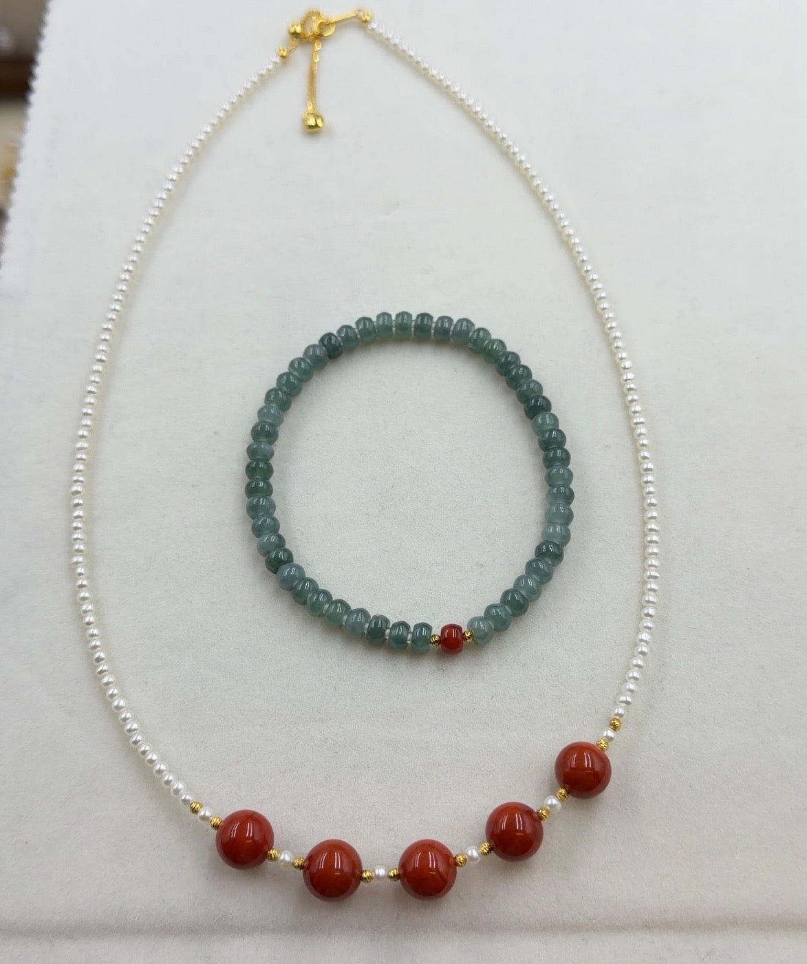 For Michelle South red Agate Necklace and jade bracelet s925