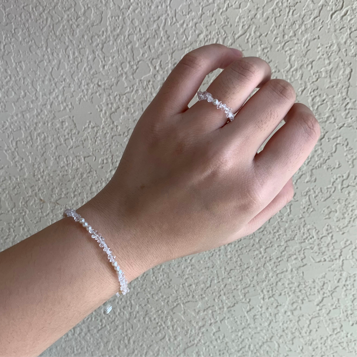 【Sparkle Whisper】White quartz with baby freshwater pearl ring s925