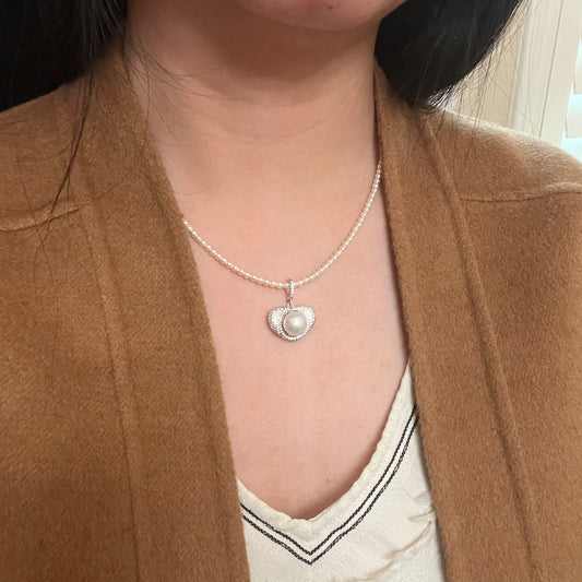 Freshwater pearl heart pendant with universal closure s925 pendant only