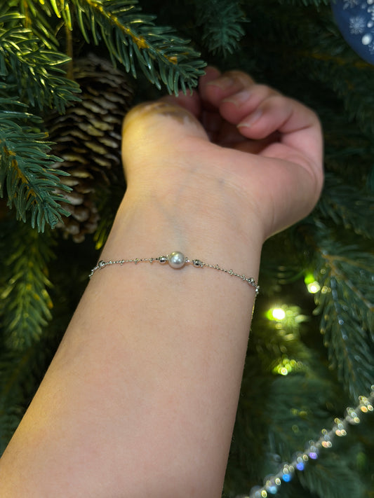 Dainty Akoya pearl starry night chain bracelet s925