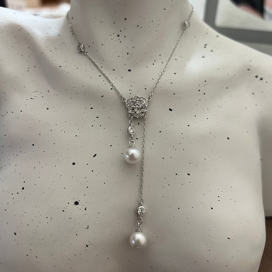 Dainty floral Freshwater AK Pearl drop necklace s925 Amazing luster