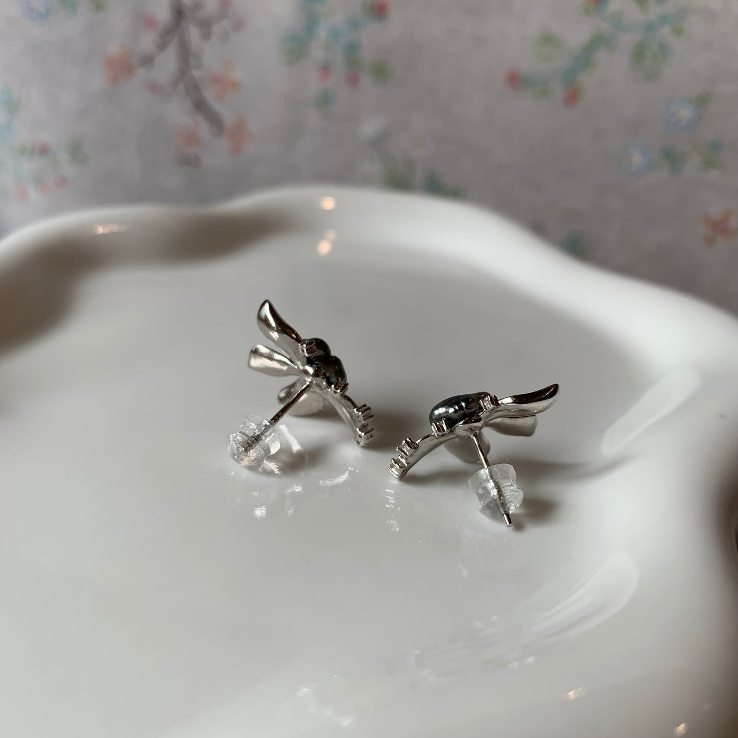 Black Tahitian Keshi Floral earring studs s925