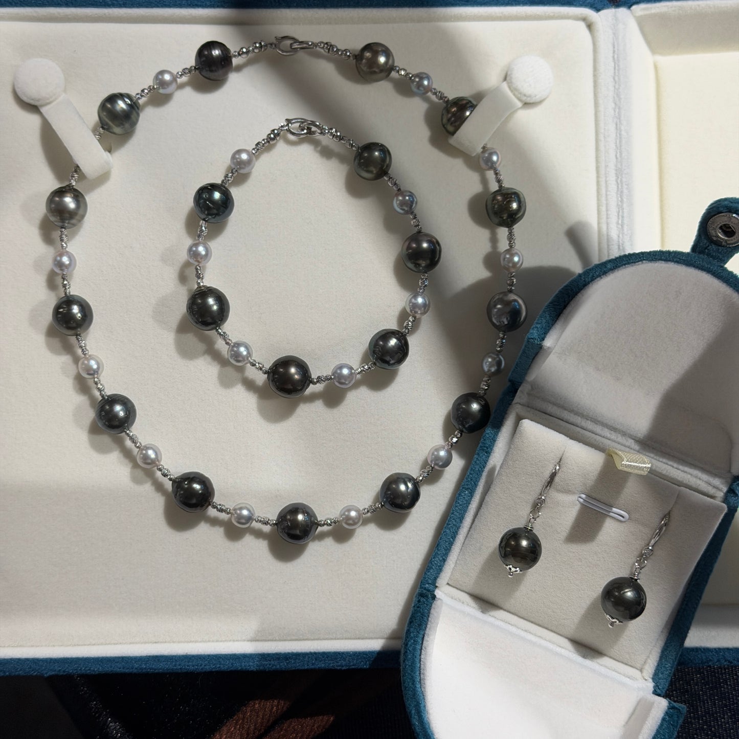Black Tahitian Akoya madama color pearl jewelry set 125/458