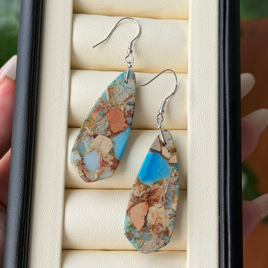 Natural Shoushan stone mosaic style drop earrings s925