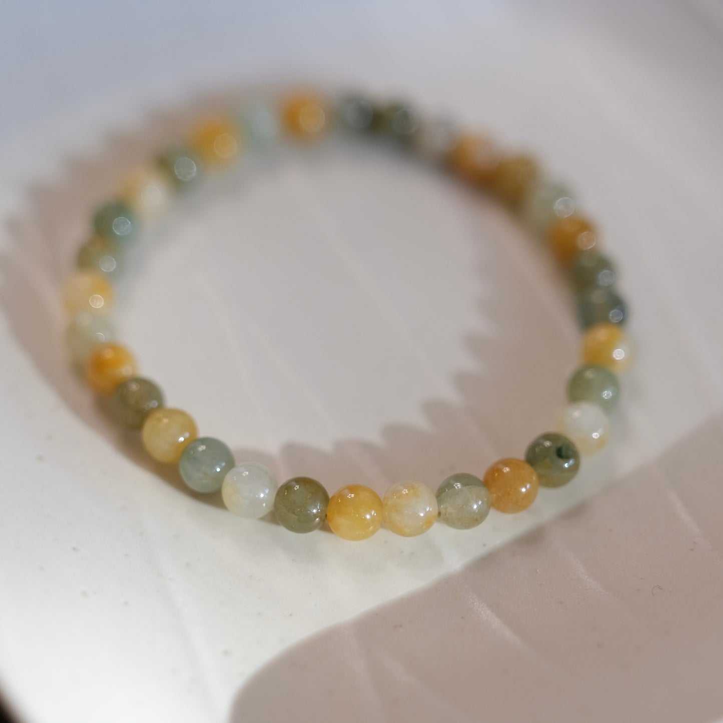 Green and yellow jade multi color elastic bracelet
