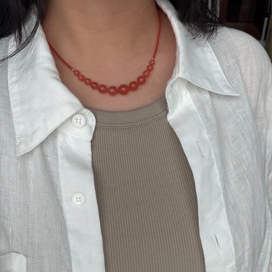 5-10mm Cherry jelly South Red Agate necklace s925