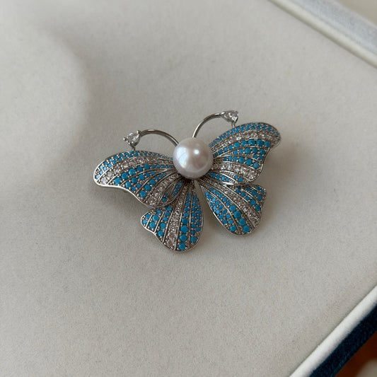 Silver blue Butterfly Freshwater Edison pearl 10-11mm alloy