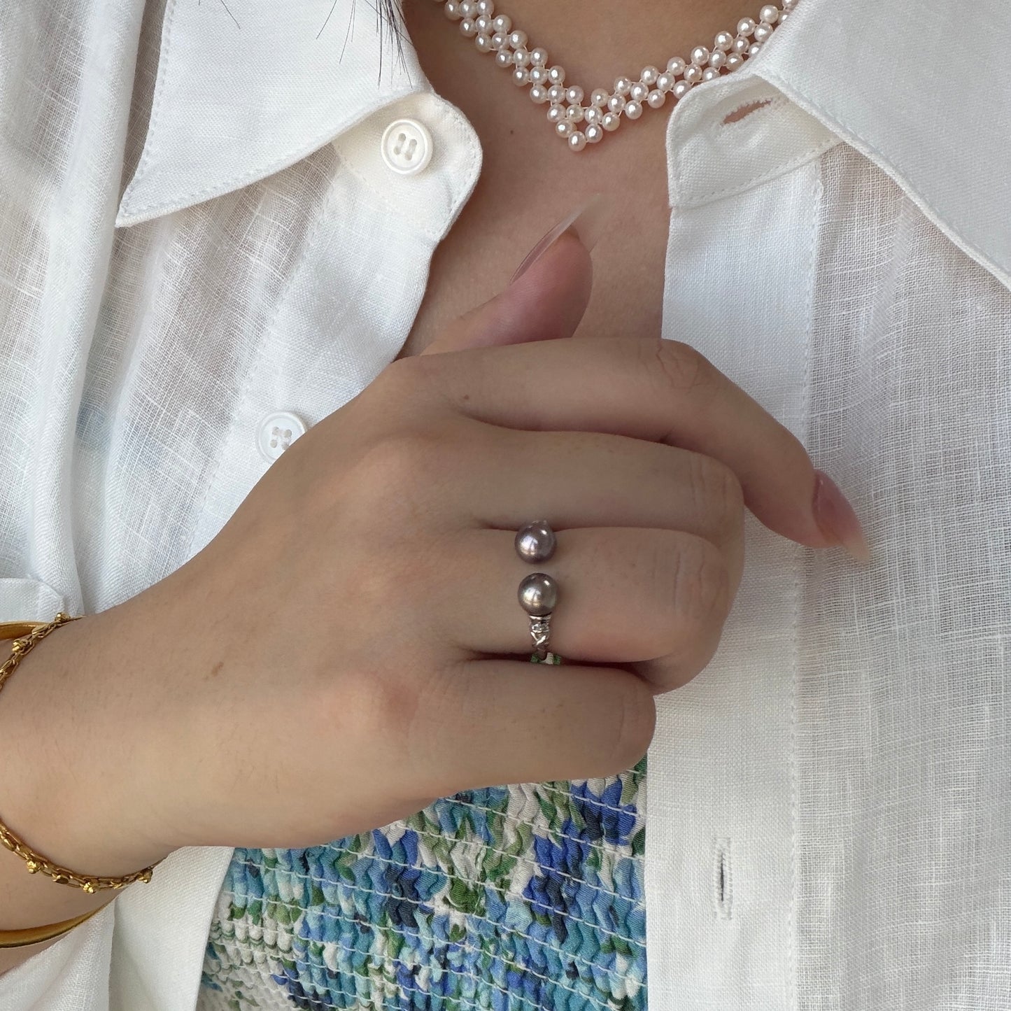 Rare Purple double pearl ring s925 simple timeless style
