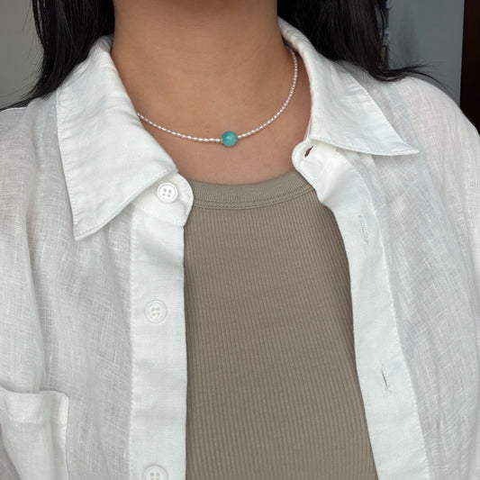 Hold for Kim Stunning Tiffany Blue color Natural Amazonite stone 9-10mm with 2.5mm freshwater keshi fs s925