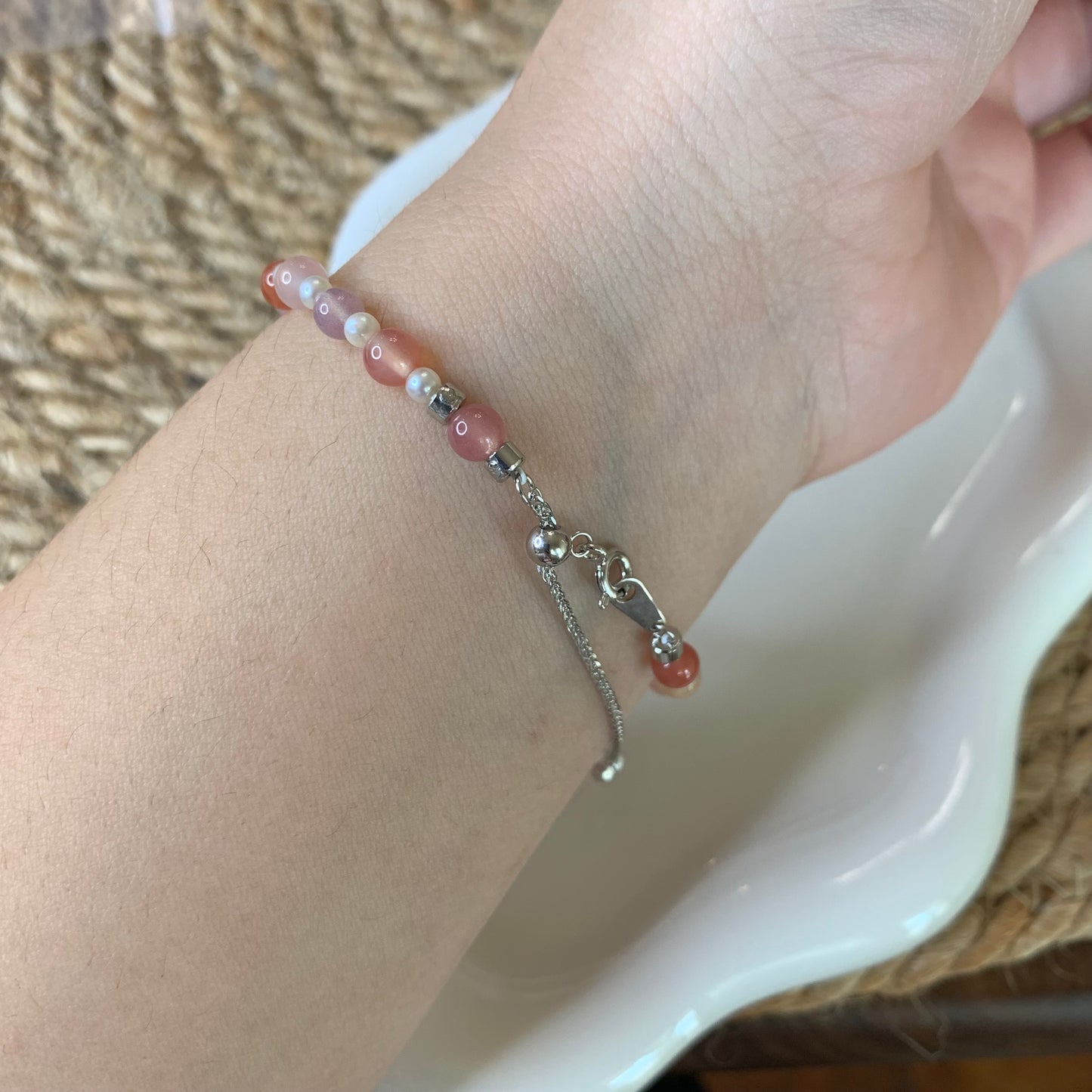 【Soft Aura Collection】Pink agate pearl bracelet s925