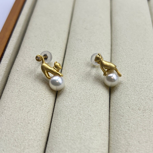 Kitty Akoya Pearl Earring Stud s925 matte finish