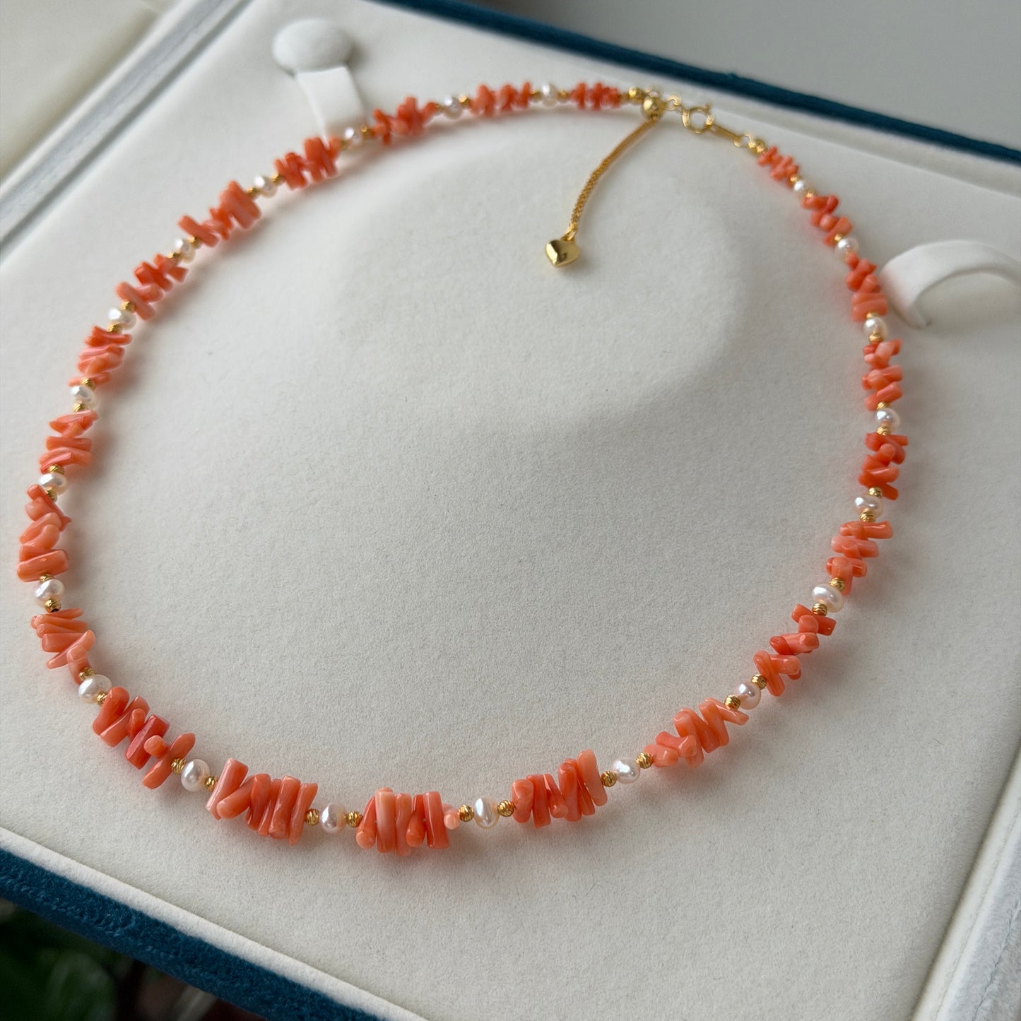 Pretty Coral pearl Necklace Dainty Lace organic shape s925