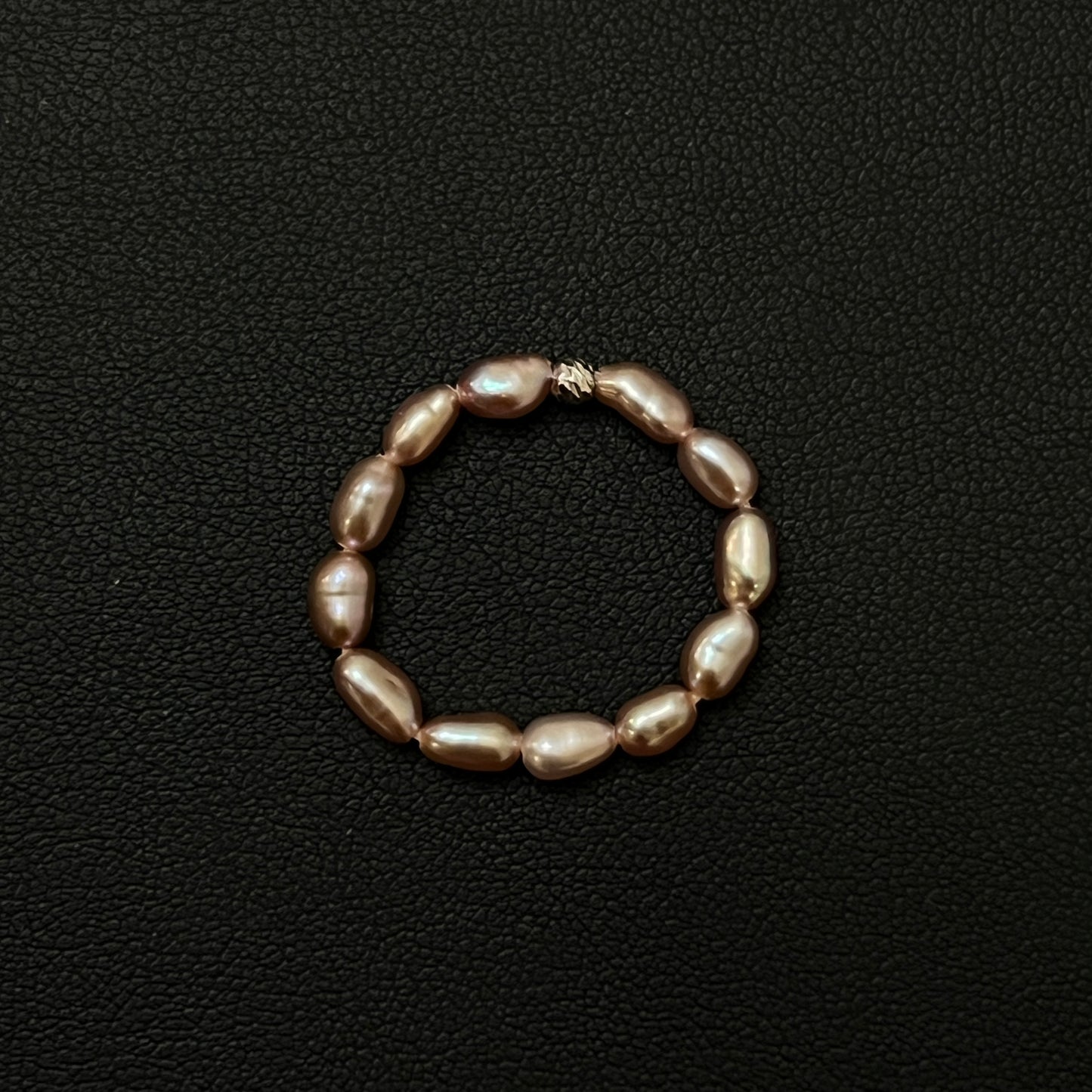 Purple rice shaped pearl elastic ring s925