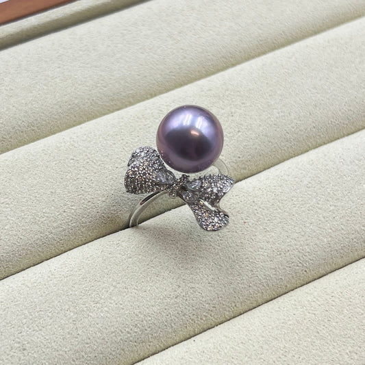 11.3mm purple pearl bow ring alloy