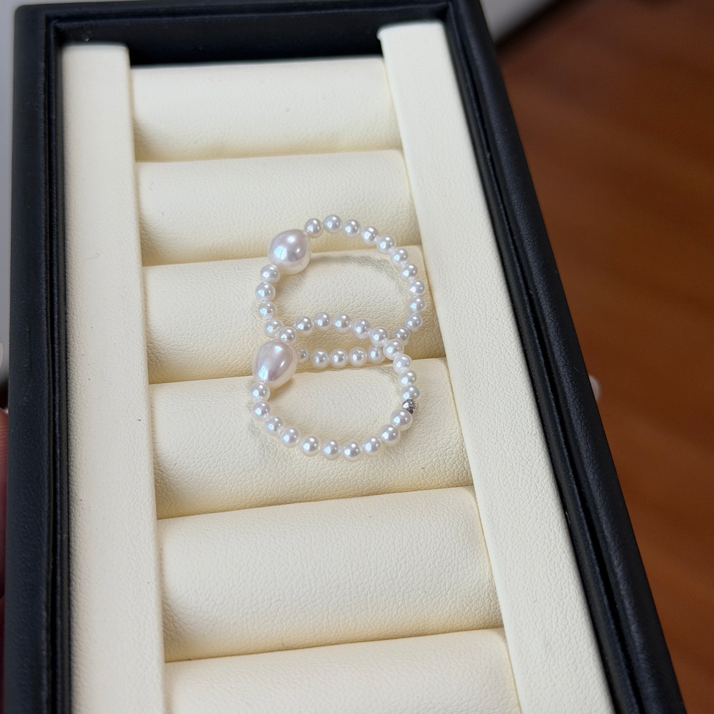 Amazing luster Rice pearl with round pearl elastic ring s925