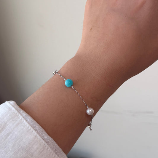 Freshwater pearl with Amazonite butterfly bracelet dainty style s925