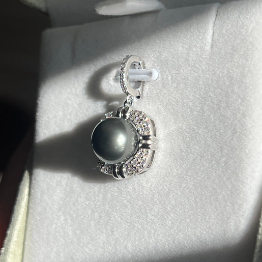 9-10mm Black Tahitian Pearl Universal clasp s925 setting w/chain