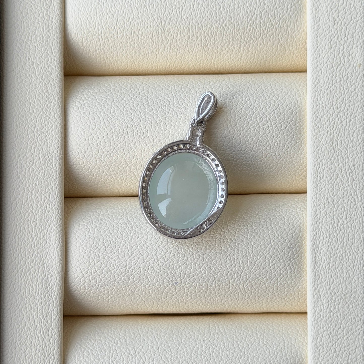Icy Green tone Jade necklace s925 Cz stone Jade size 11.5*13.5mm