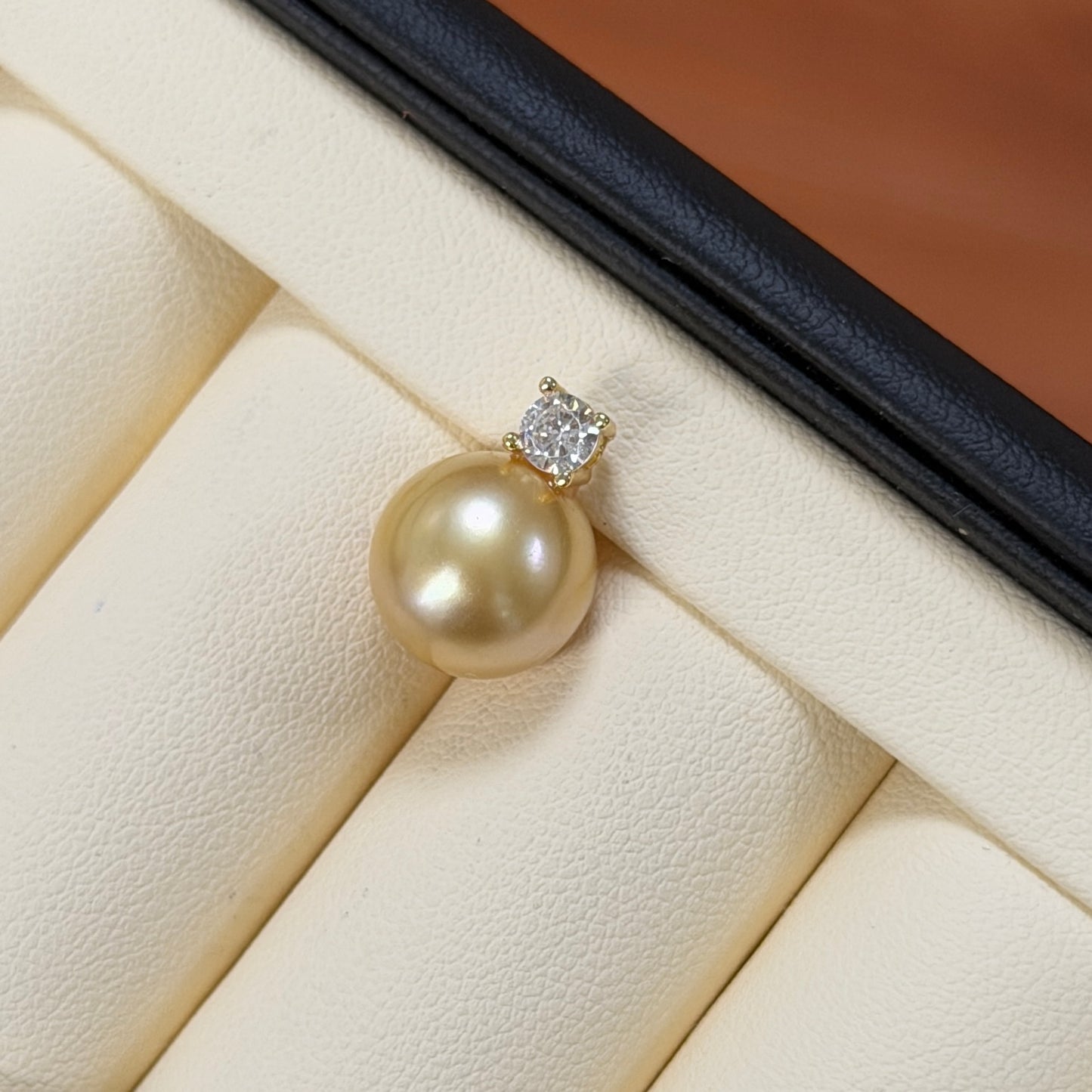 11.2mm rich gold south sea golden pearl Princess style necklace s925 cz stone
