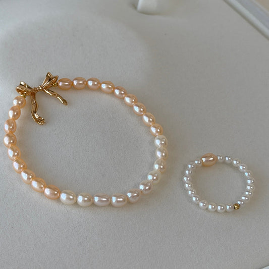 Deal Bow tie freshwater pearl ring set s925