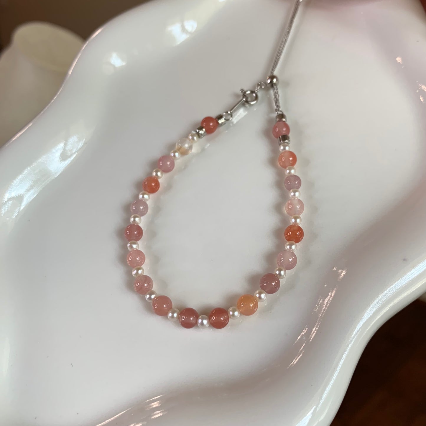 【Soft Aura Collection】Pink agate pearl bracelet s925
