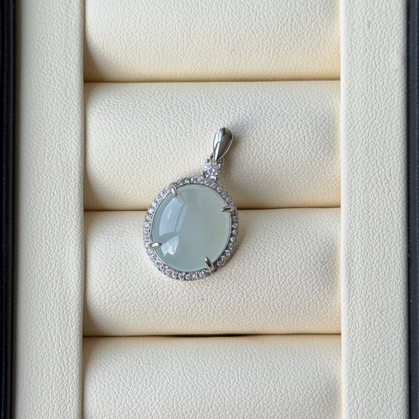 Icy Green tone Jade necklace s925 Cz stone Jade size 11.5*13.5mm