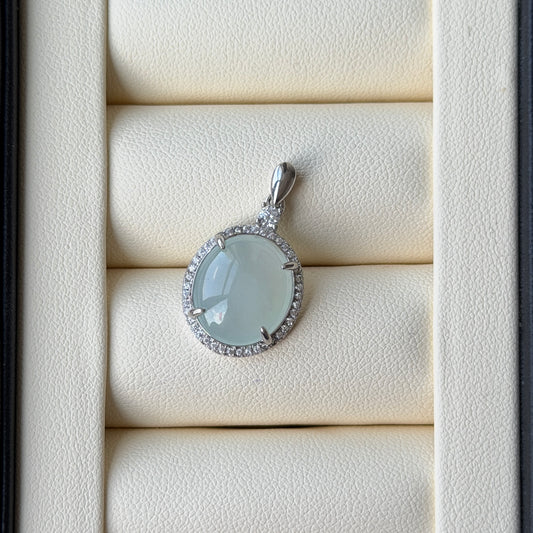 Icy Green tone Jade necklace s925 Cz stone Jade size 11.5*13.5mm