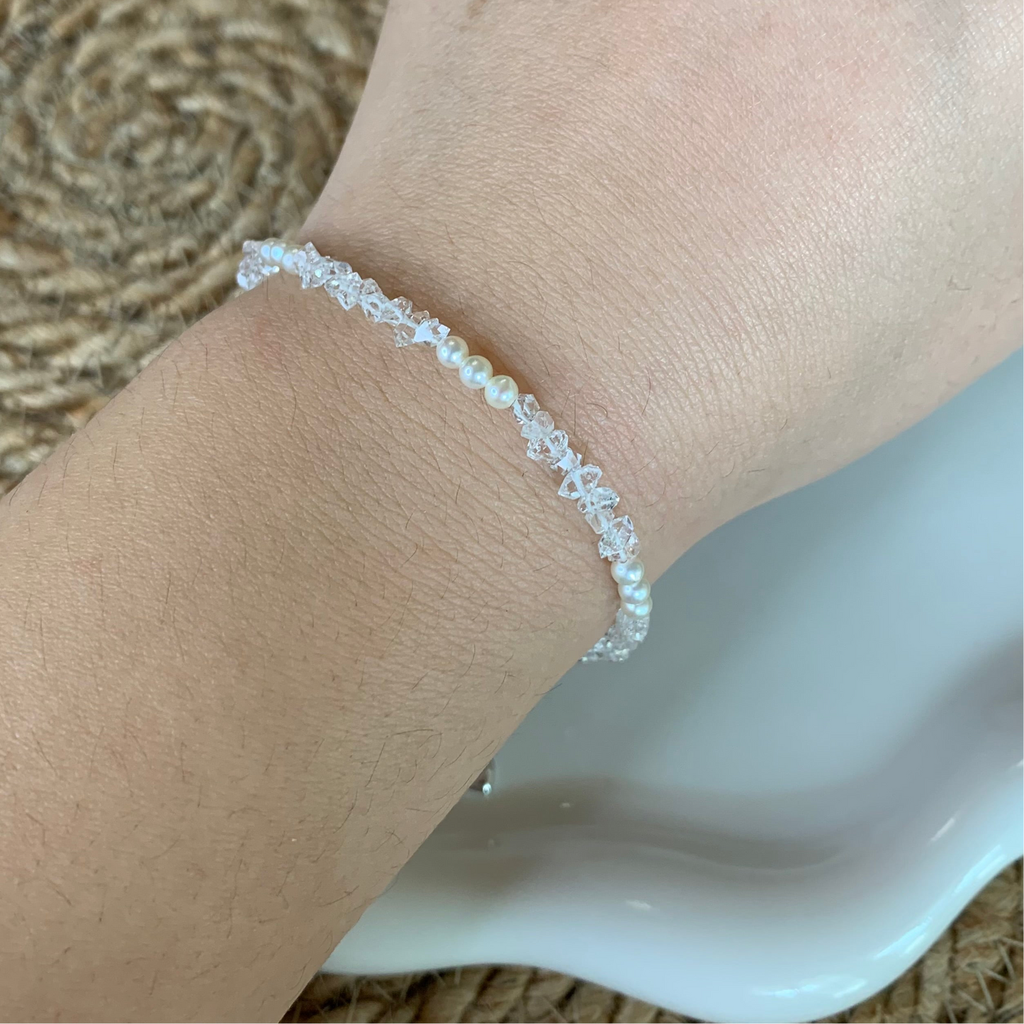 【Sparkle Whisper】White quartz with baby freshwater pearl bracelet s925