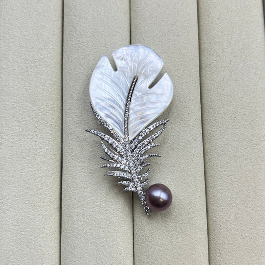 Purple pearl Feather brooch