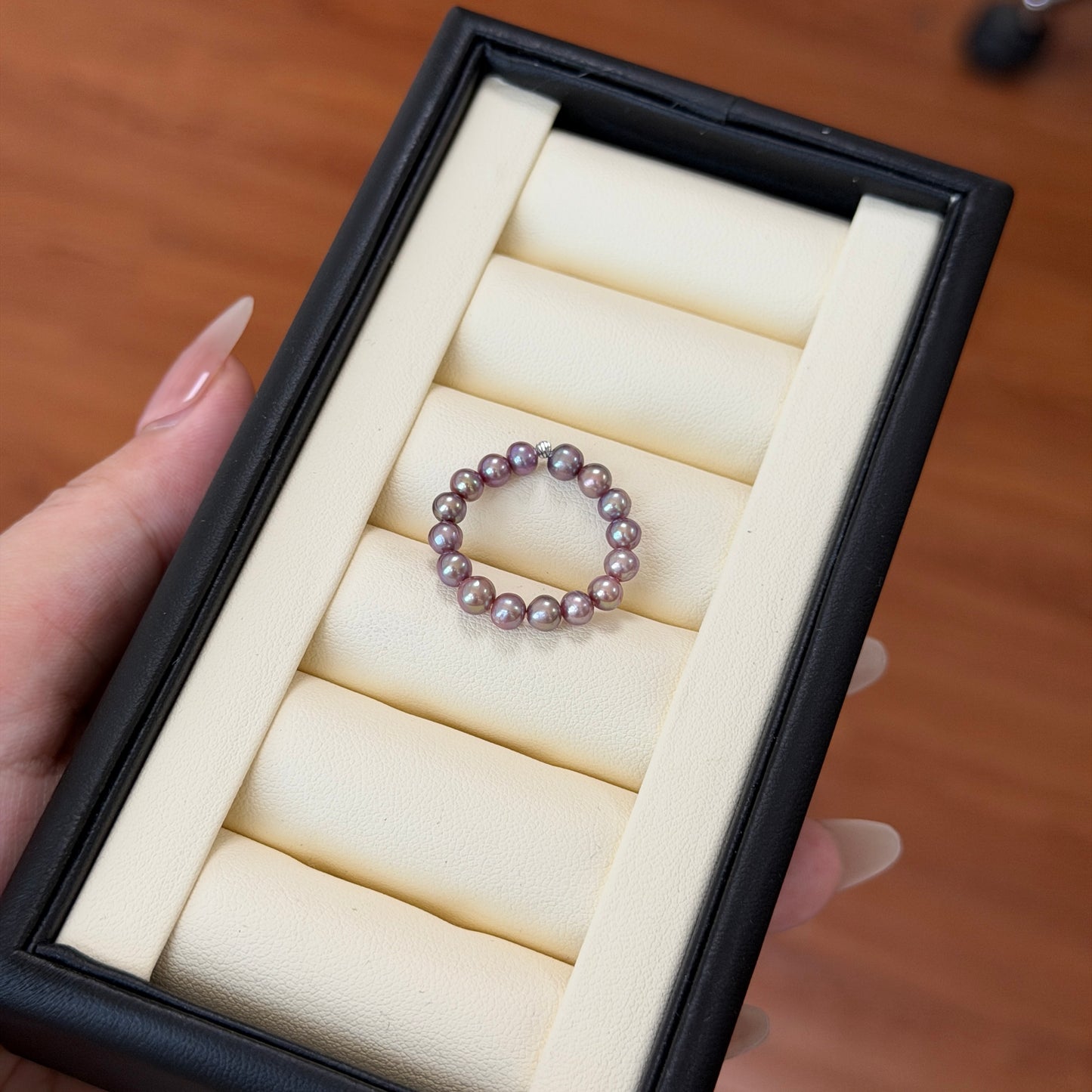 Purple pearl full elastic ring s925 4-5mm one available