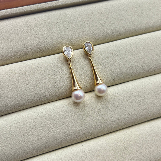 Akoya Pearl Pinky tone Drop Earring