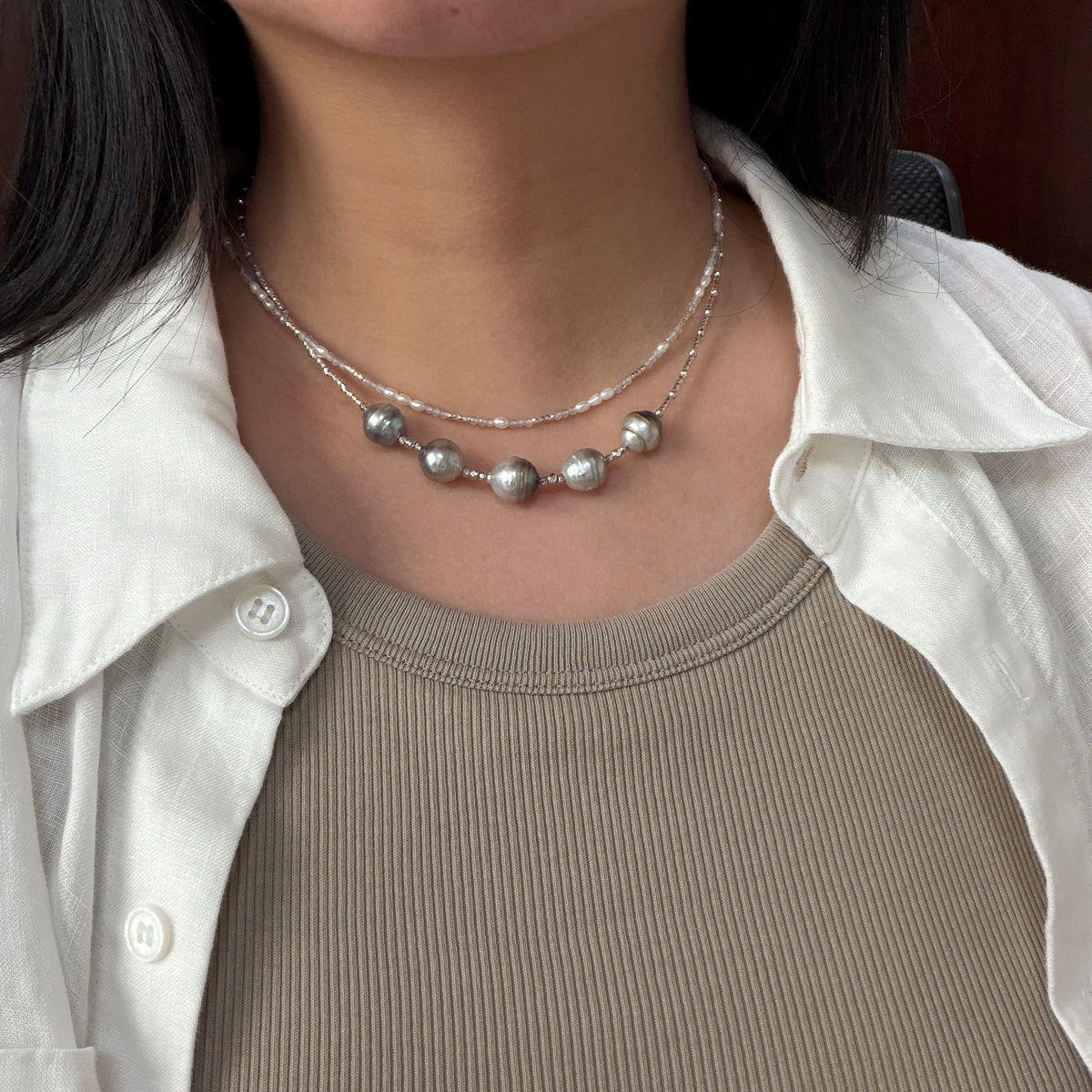 Big smile Gray tone Black Tahitian Baroque pearl necklace s925