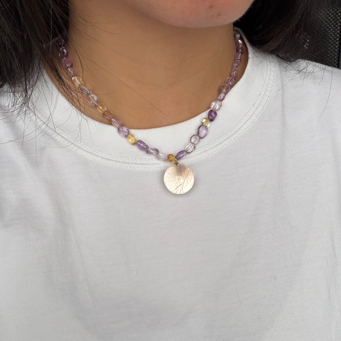 Clearance Deal Golden Hair Clear Crystal & Amethyst Yellow Citrine Necklace