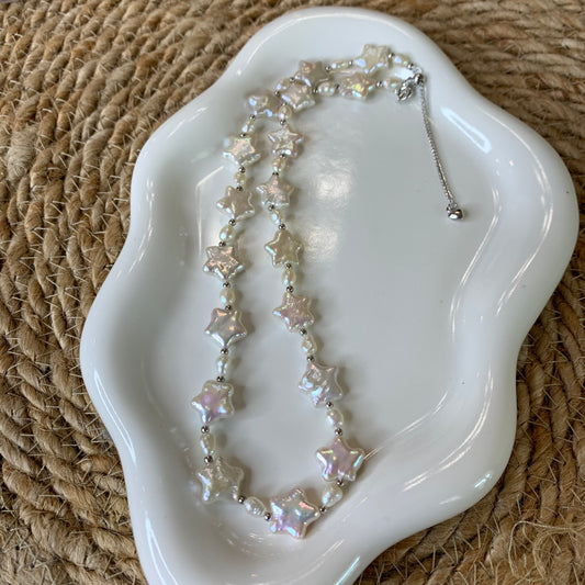 New Rainbow metallic luster star full strand necklace s925