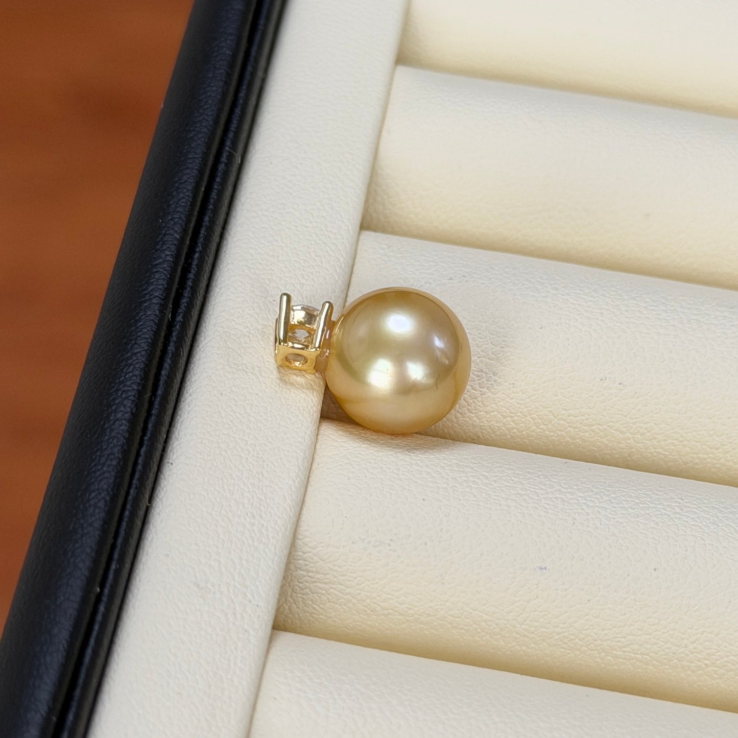 11.2mm rich gold south sea golden pearl Princess style necklace s925 cz stone