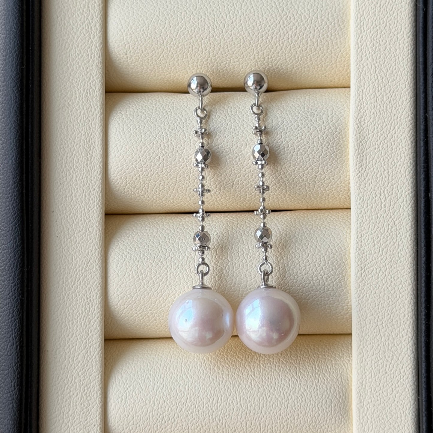 10-11mm pinky luster edison pearl flowy sparkle earrings s925