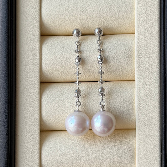10-11mm pinky luster edison pearl flowy sparkle earrings s925