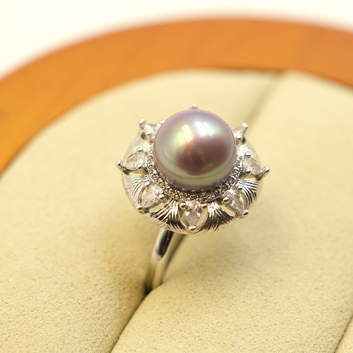 Vintage Floral ube purple Freshwater Edison Pearl Ring Alloy with white gold plated