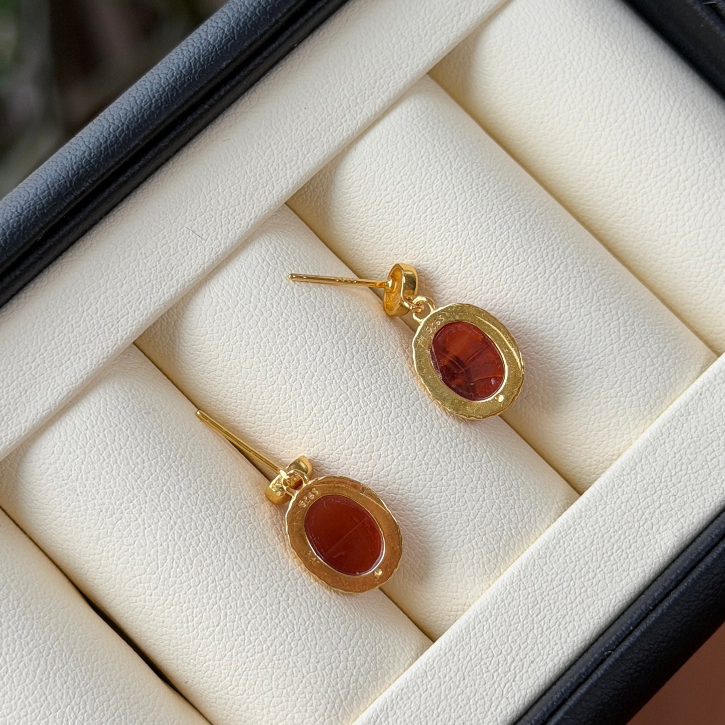 Vintage oval shape south red agate earrings s925